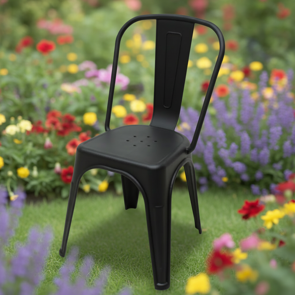 Silla ELE Plástico con fondo jardín y flores